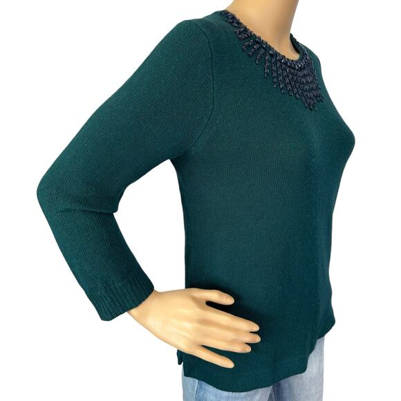 J. Crew Wool Rabbit Hair Jeweled Starburst Sweater Emerald Green 08429 Size XS - Picture 5 of 8